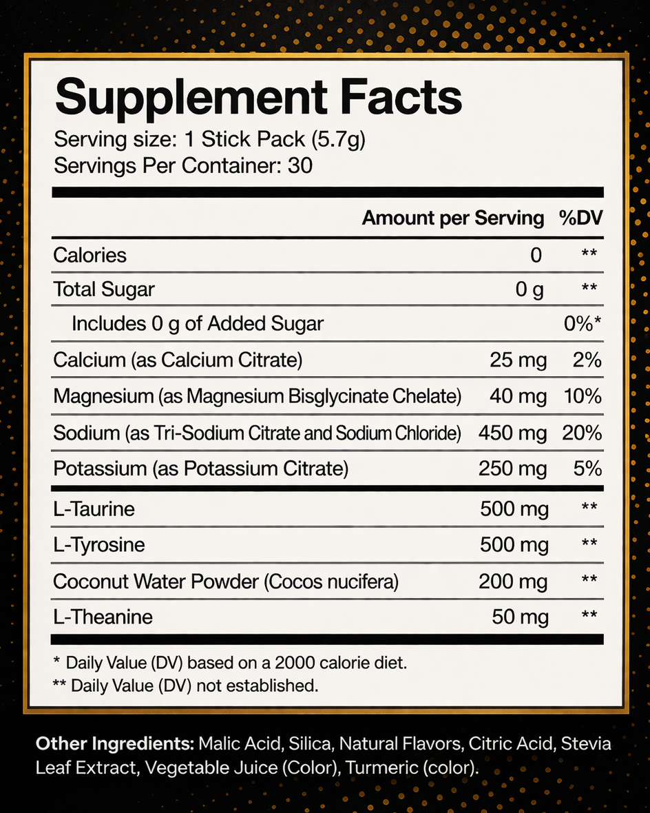 Hydration & Focus Electrolytes + Nootropics (30 Stick Packs)